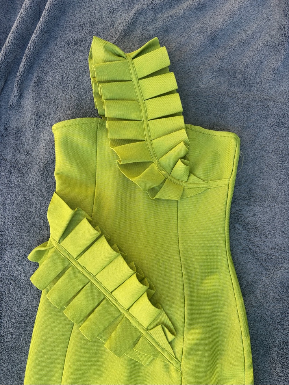 One-Shoulder Ruffle Midi Dress in Lime Green - Picture 3 of 5
